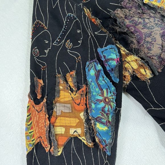 Chico’s Shirt Women's L T-shirt Black Wearable Art Colorful Long Sleeve Pullover - Picture 11 of 17